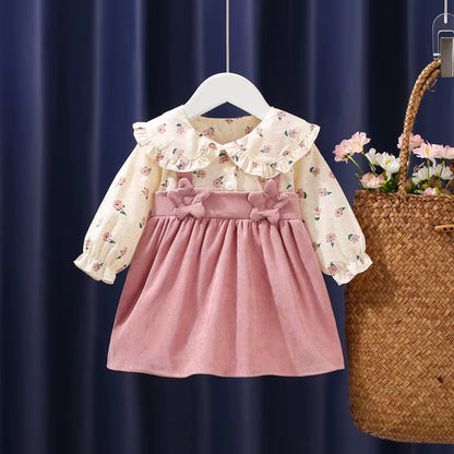 Autumn Blossom – Newborn Baby Girl Long Sleeve Princess Dress with Floral Lapel Design